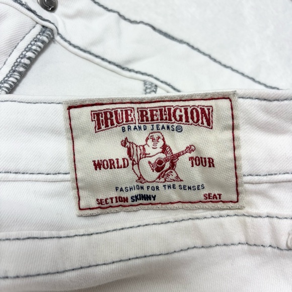 True Religion Curvy Skinny White Distressed Crystal‎ Jeans Size 34 - Picture 8 of 14